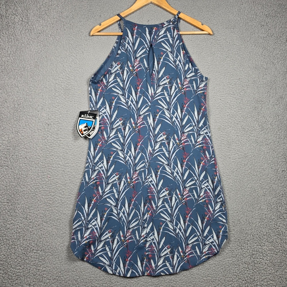 Kuhl Kandid Tank Dress Size Medium Blue Floral Overcast Print UPF 50 Curved Hem - Picture 7 of 16